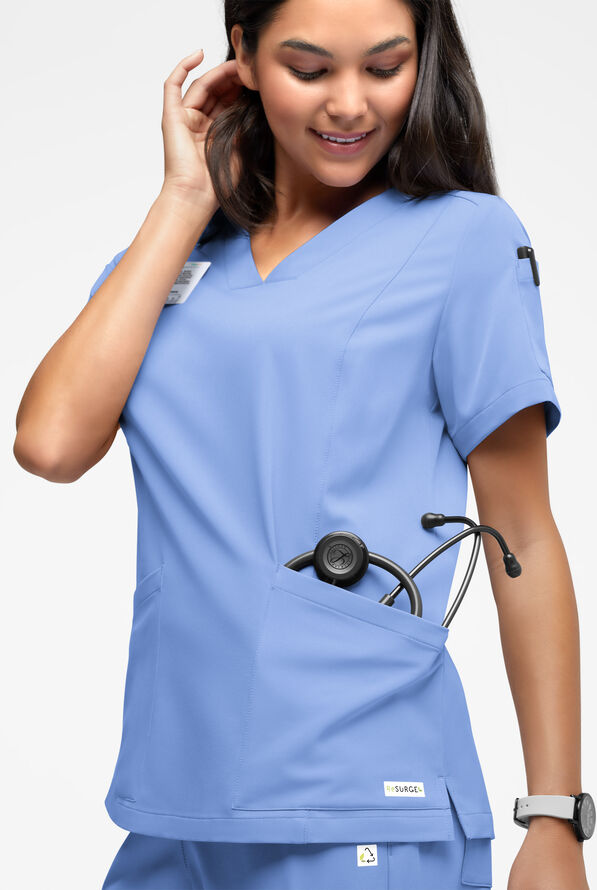 ReSurge Ruby Women's 5-Pocket Curved V-Neck Top - Ceil Blue - 1