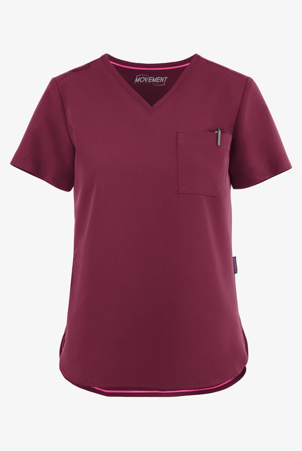 Blusa m&eacute;dica MOVEMENT by Butter-Soft Ceti con cuello en V y 1 bolsillo para mujer - Wine - 1