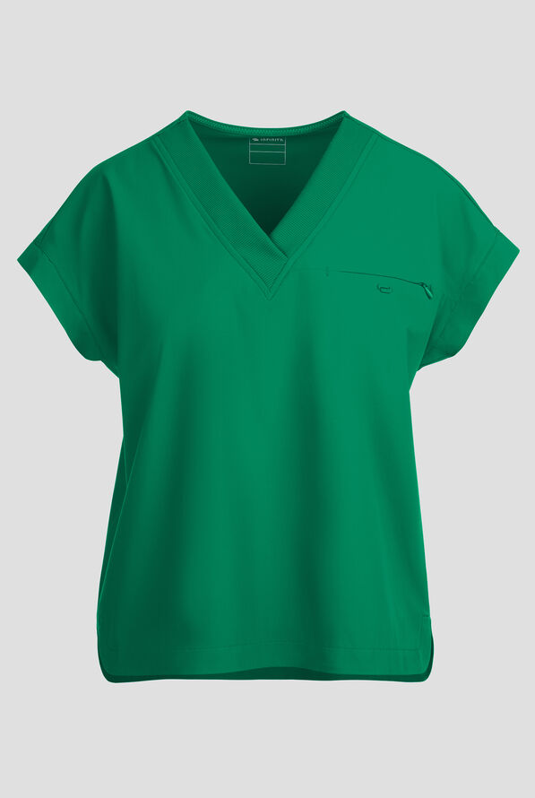 Infinity PURSUIT Women's 1-Pocket STRETCH V-Neck Dolman Sleeve Scrub Top - Retro Green - 1
