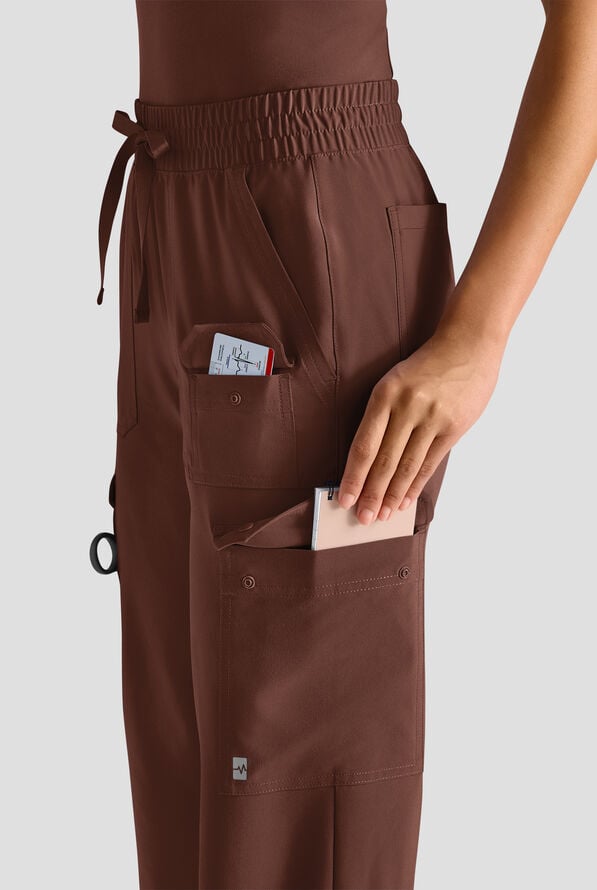 Easy STRETCH Ayo Women's 10-Pocket Cargo Scrub Pants - Double Espresso - 4