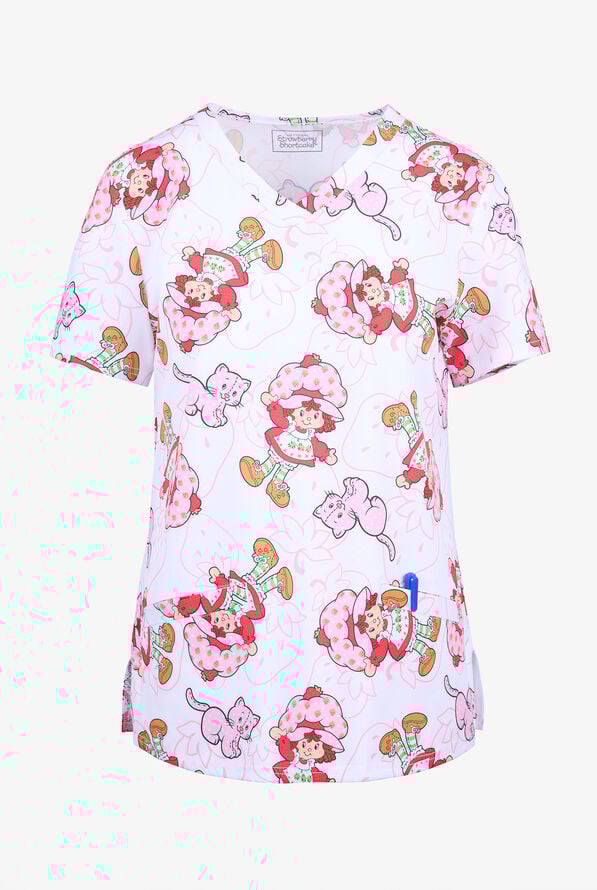Strawberry Shortcake Funscrubs Women's 2-Pocket STRETCH V-Neck Print Scrub Top - null - 1