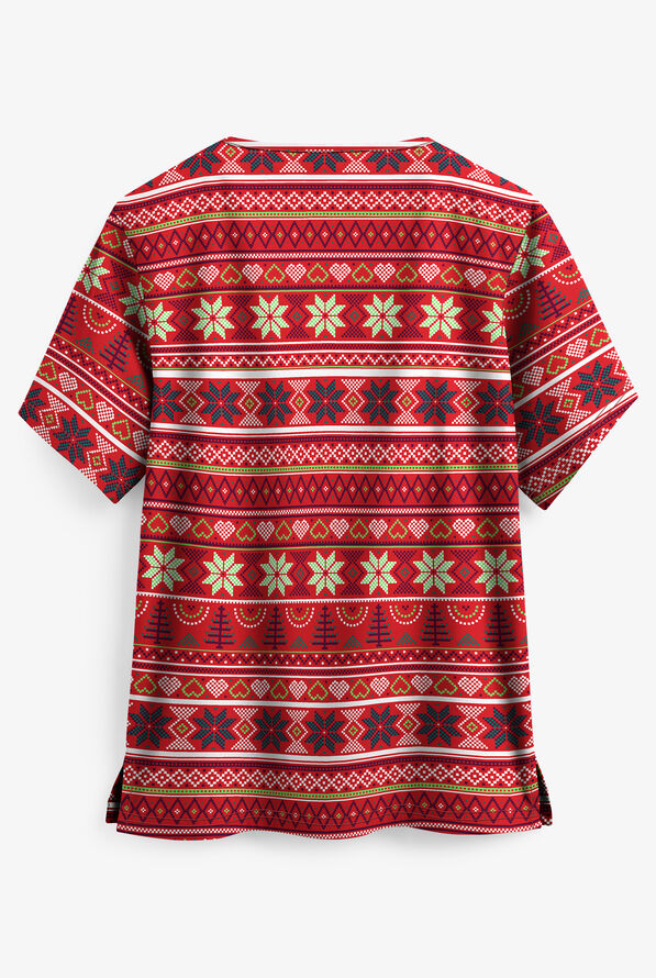 Blusa médica estampada UA Holiday Sweater Red con cuello en V y 2 bolsillos para mujer - null - 2