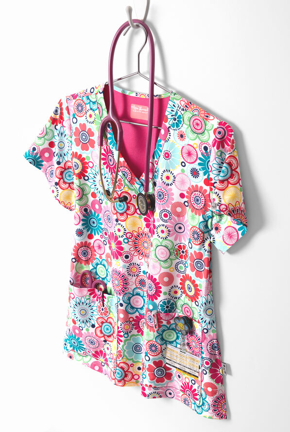 Zavate Ava Therese Flower Power VNeck Print Scrub Top, Print Scrubs