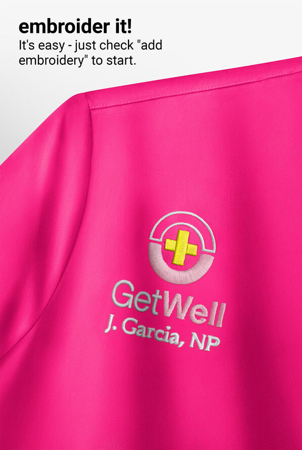 Camiseta m&eacute;dica Med Couture Layers Knit STRETCH con dobladillo fruncido y 1 bolsillo para mujer - Amp Pink - 3