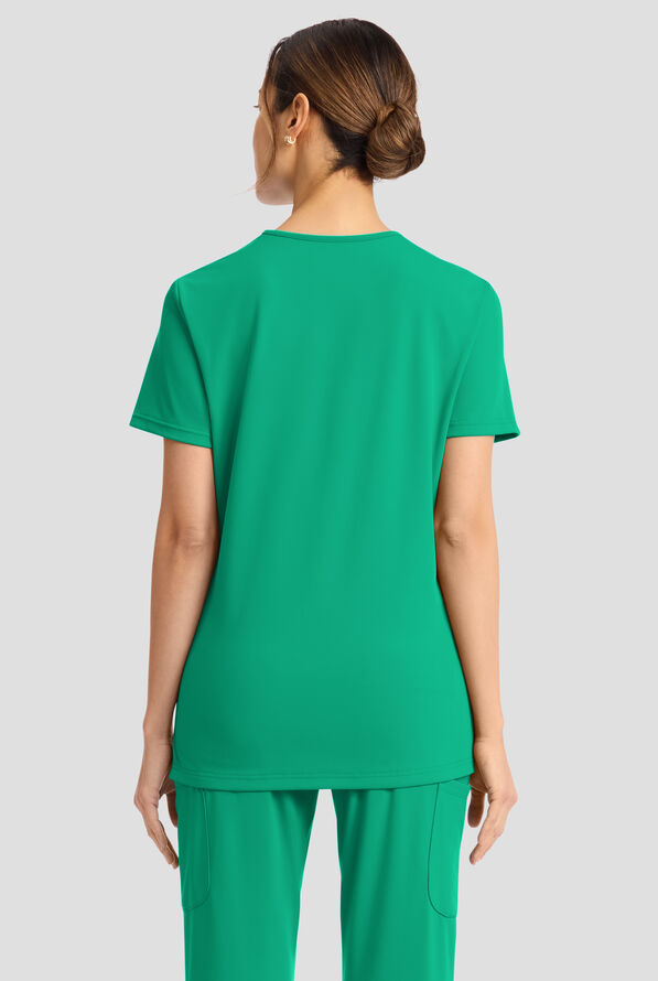Cherokee Achieve Women's 2-Pocket STRETCH Knit V-Neck Scrub Top - Green Apple - 3