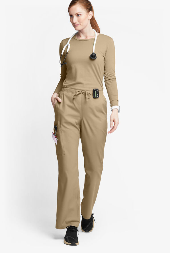 Butter-Soft Originals Women's 6-Pocket Mid Rise Flare Leg Scrub Pants - Golden Sand - 4