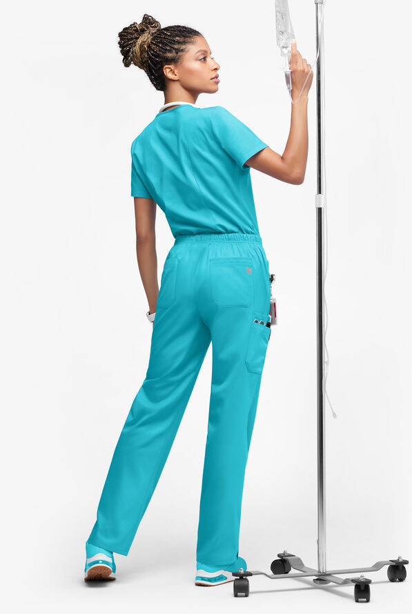 Butter-Soft STRETCH Women’s 10-Pocket Mid Rise Straight Leg Scrub Pant - Tall - Teal - 4