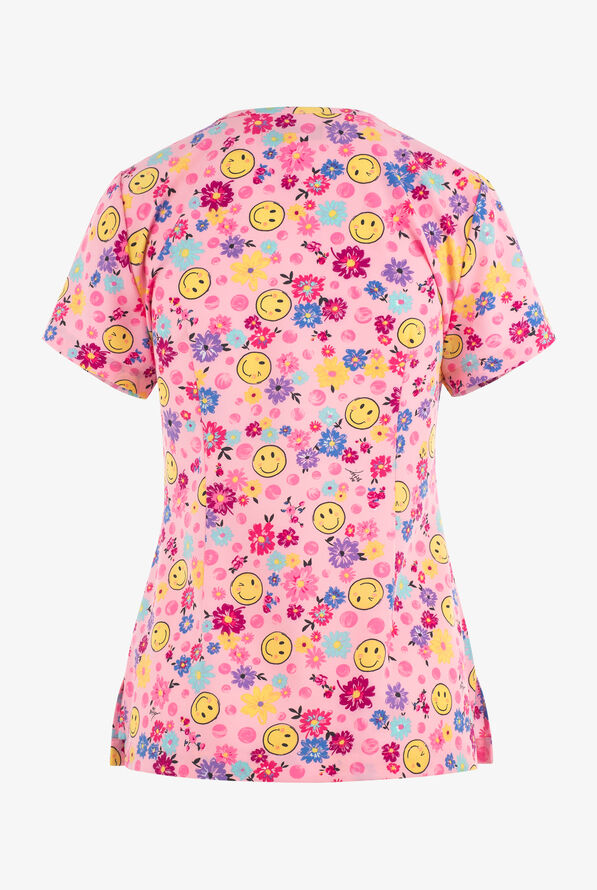 Betsy Johnson A Smile A Day Floral Women's 2-Pocket STRETCH V-Neck