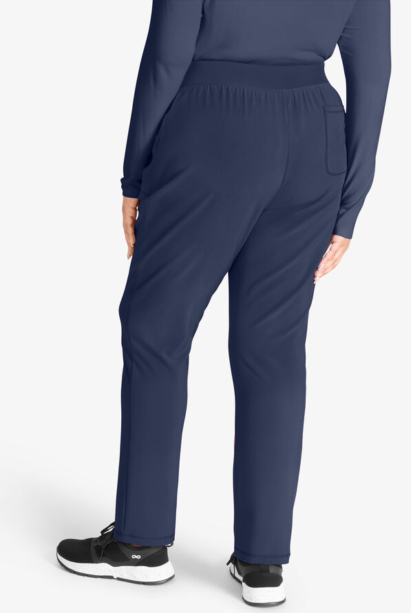 Cherokee Collection Women's 4-Pocket STRETCH Flat Front Rib-Knit Back Waist Cargo Scrub Pants - Navy - 3