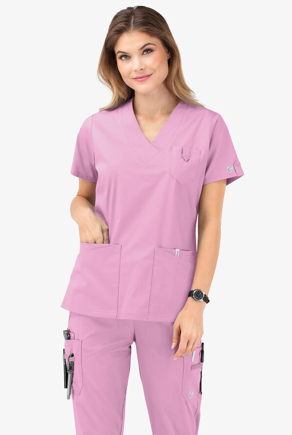 Butter-Soft STRETCH Women's 6-Pocket V-Neck Scrub Top - Sweet Rose - 8