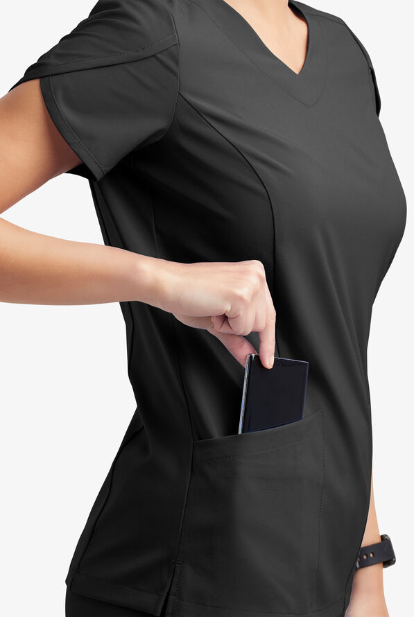 Blusa m&eacute;dica Easy STRETCH Daisy con cuello en V y 4 bolsillos para mujer - Onyx Black - 5