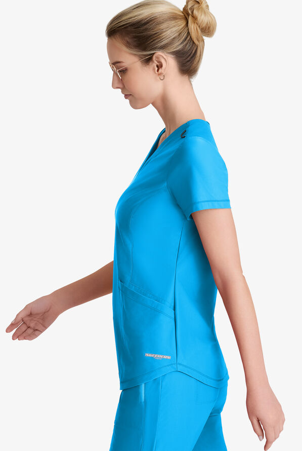Skechers by Barco Slip-ins Serene Women's 3-Pocket STRETCH Gusset V-Neck Scrub Top - Bold Azure - 4