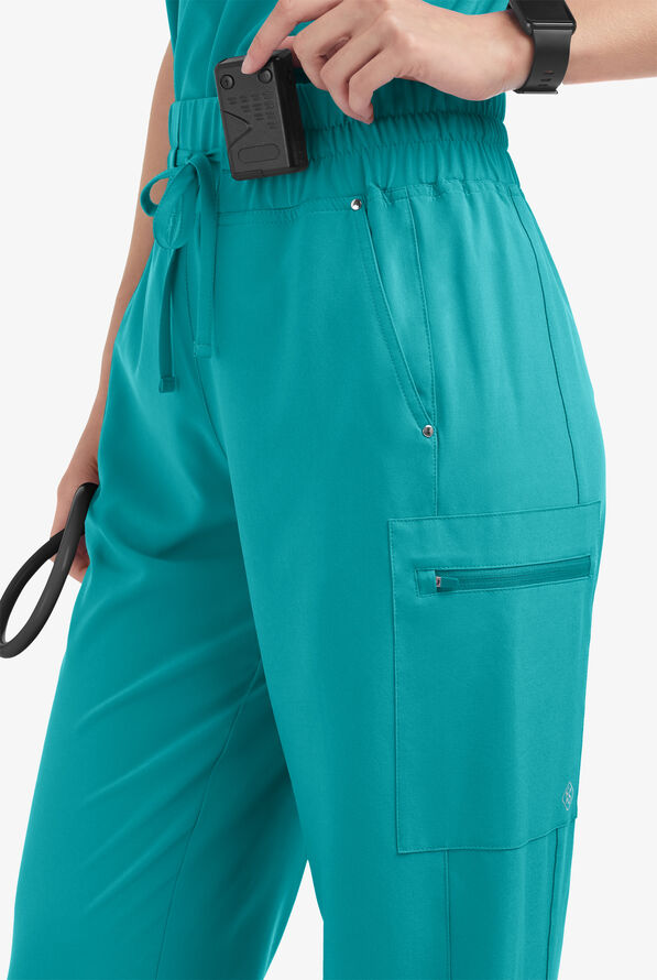 Easy STRETCH Ellie Women's 5-Pocket High Waisted Wide Leg Scrub Pants - Teal - 2