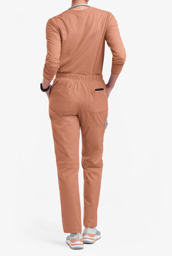 Butter-Soft Originals Women's 7-Pocket Mid Rise Straight Leg Cargo Scrub Pants - Petite - Terracotta - 3