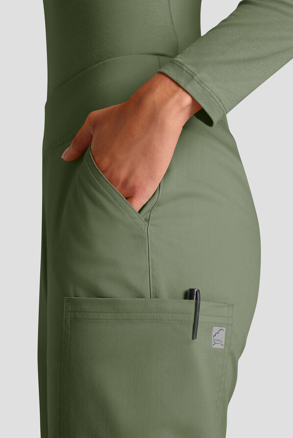 Butter-Soft STRETCH Women's 4-Pocket Knit Waistband Yoga Scrub Pants - Tall - Light Olive - 4