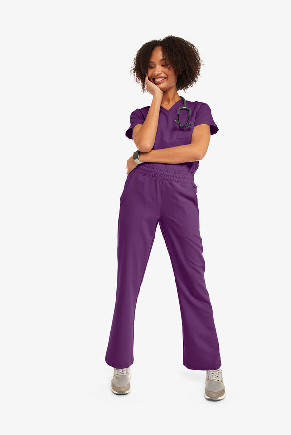Pantalón médico Keswi con piernas holgadas y 6 bolsillos para mujer - Eggplant - 2