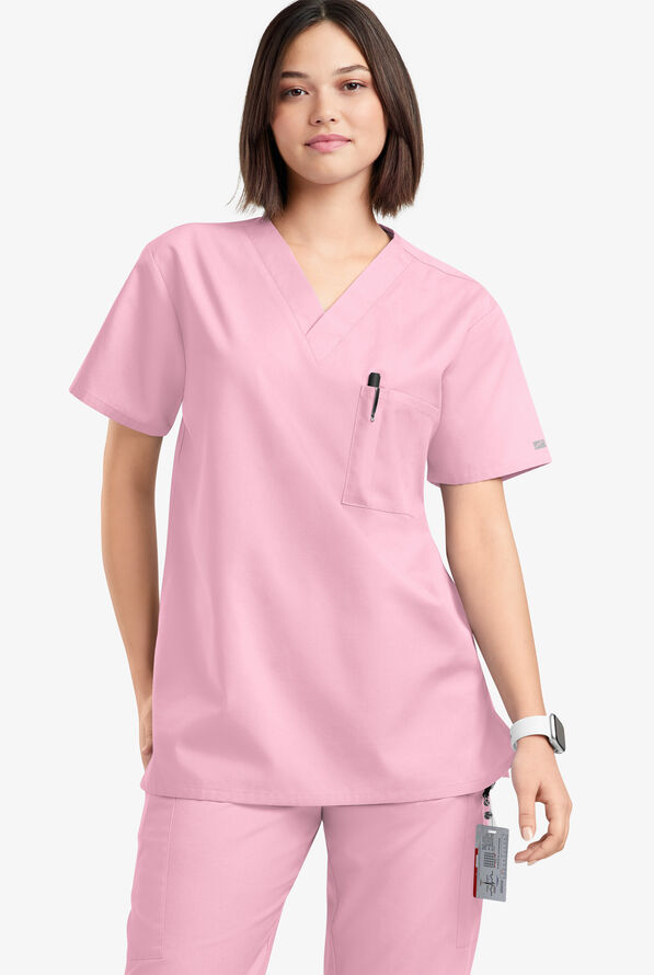 Blusa médica unisx Butter-Soft Originals con cuello en V y 2 bolsillos - Blush - 2