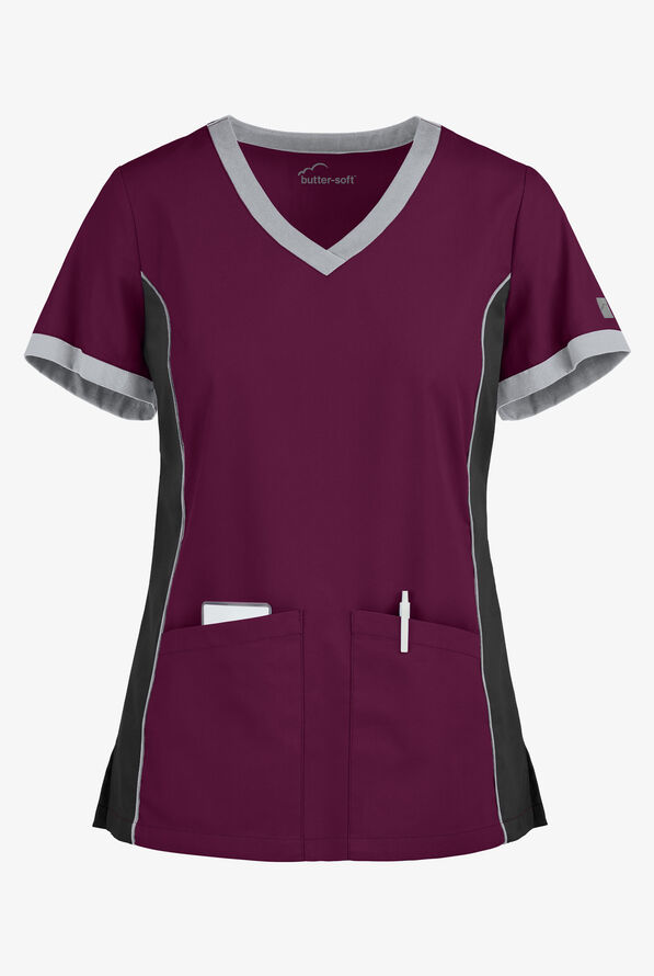 ButterSoft Scrubs Color Block VNeck Scrub Top, Fashion Scrubs