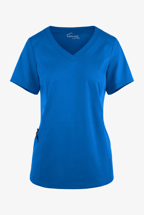 Blusa médica UA Butter-Soft STRETCH con detalle tejido y 3 bolsillos para mujer