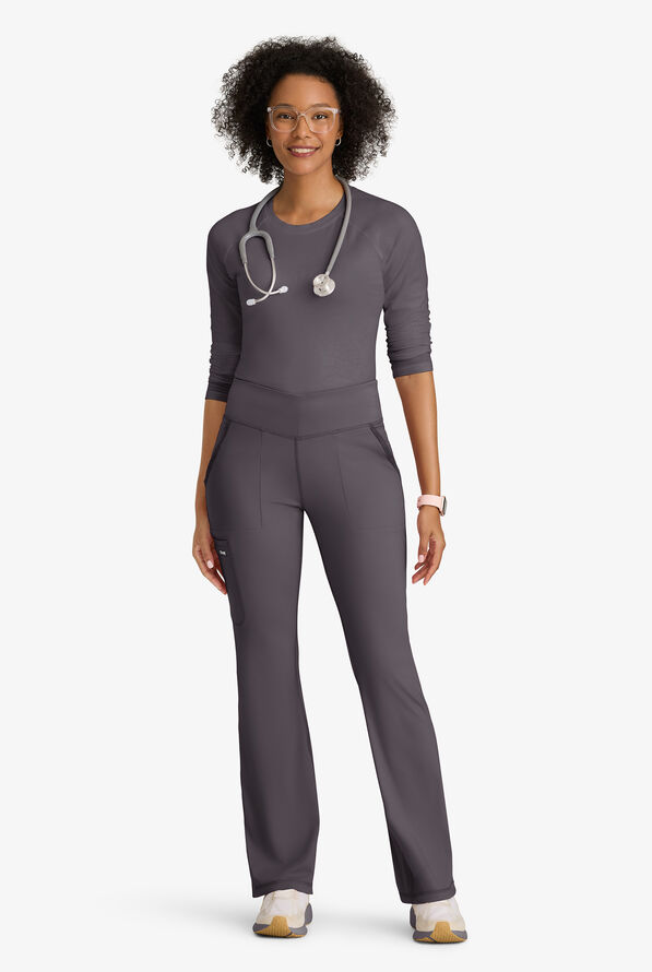 Pantalón médico Grey's Anatomy by Barco Spandex Knit Swift STRETCH Petite estilo cargo con piernas acampanadas y 5 bolsillos para mujer - Steel Gray - 2