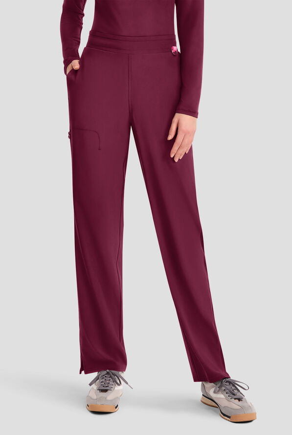 Med Couture Amp Women's 4-Pocket STRETCH Straight Leg Rib-Knit Cargo Scrub Pant - Wine - 1