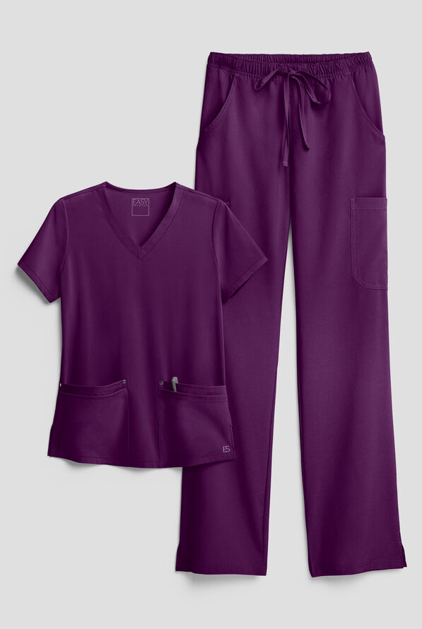 Easy STRETCH Women's 8-Pocket Scrub Set - Petite - Eggplant - 1