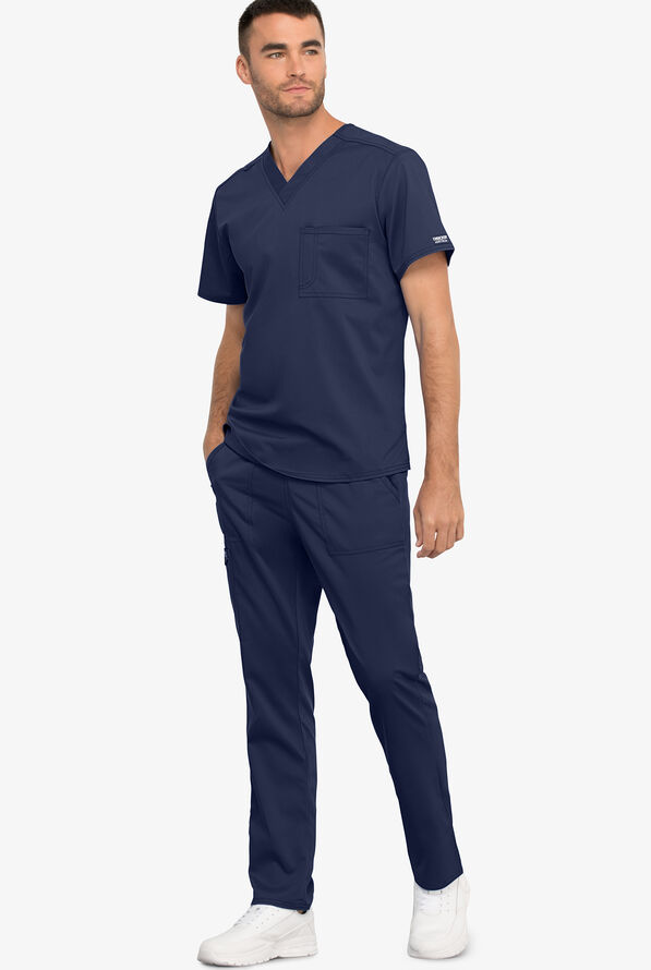 Cherokee Workwear Revolution Unisex 1-Pocket STRETCH V-Neck Scrub Top - Navy - 2
