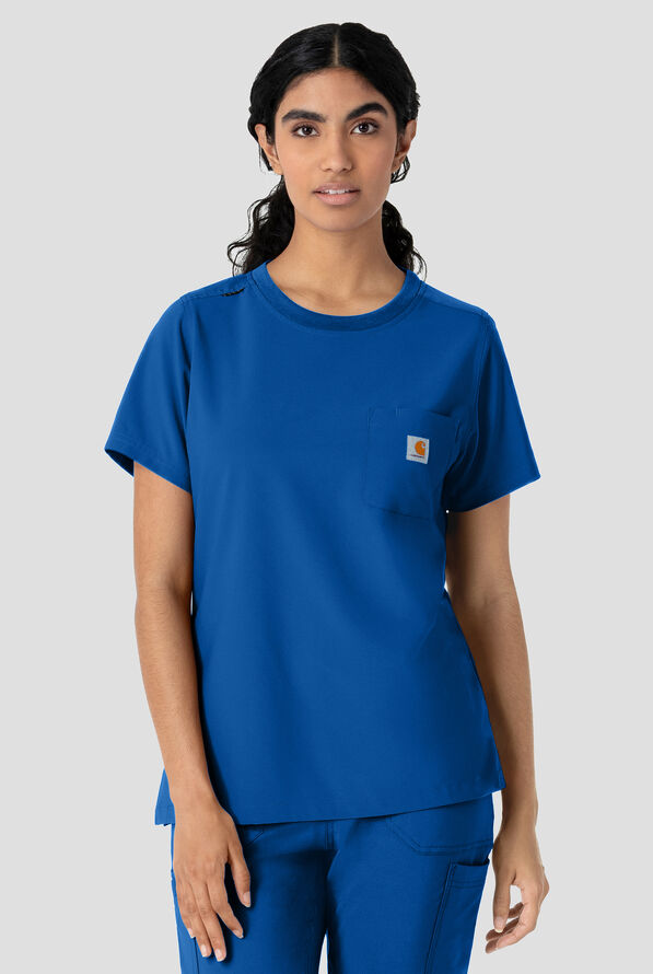 Blusa m&eacute;dica Carhartt Cross-Flex Force STRETCH con cuello redondo y 1 bolsillo para mujer - Royal - 2