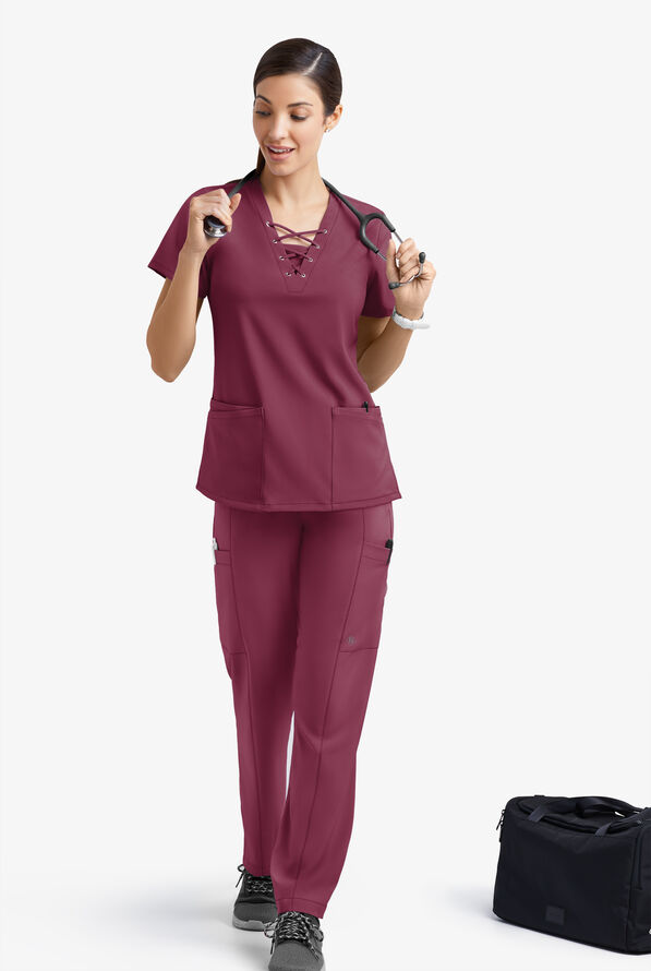 Easy STRETCH Nala Women's 5-Pocket Straight Leg Scrub Pants - Wine - 5