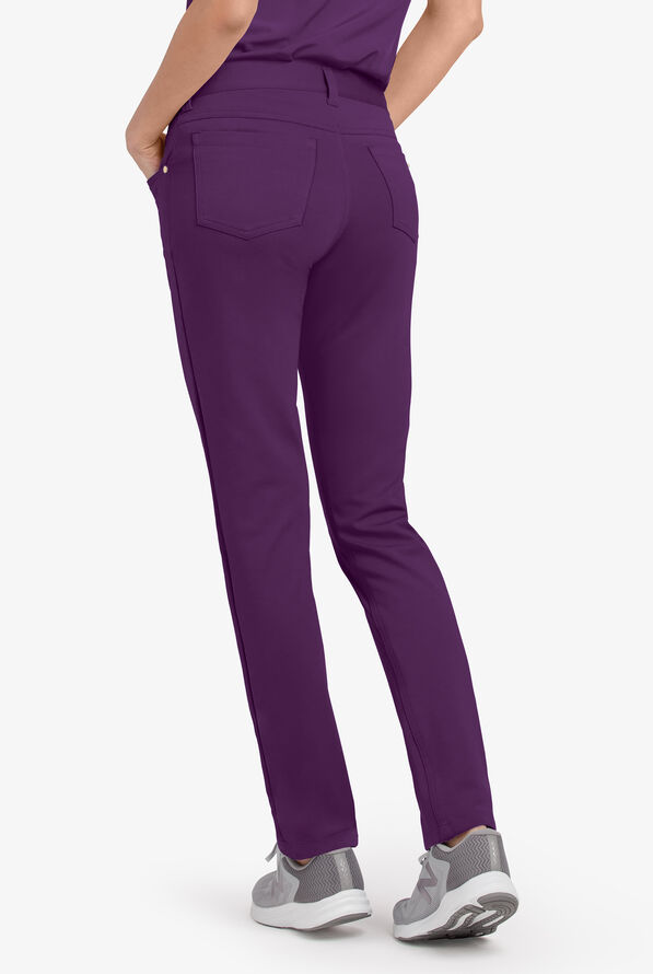 Lauderdale By UA Mellow Ponte Women's 4-Pocket Knit Jean STRETCH Scrub Pants - Petite - Eggplant - 2