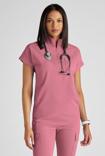 ReSurge Rhine Women's 5-Pocket Oversized Half Zip Stand Collar Scrub Top