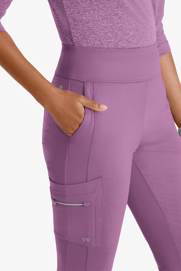 Barco One Performance Knit Sprint Women's 7-Pocket STRETCH High Waisted Fit & Flare Scrub Pant - Dusty Lavender - 3