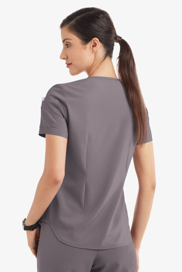 Easy STRETCH Chloe Women's 3-Pocket V-Neck Tuck-In Scrub Top - Grey Stone - 4