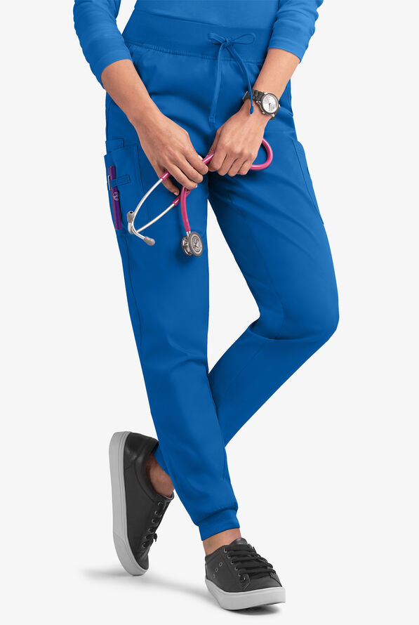 Butter-Soft STRETCH Women's 5-Pocket Cargo Jogger Scrub Pants - Petite - Royal - 1