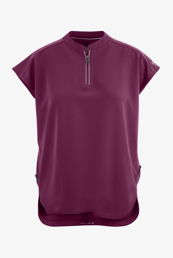 Healing Hands 360 Sandy Women's 2-Pocket STRETCH Dolman Sleeve Zip Mandarin Collar Scrub Top - Wine - 1