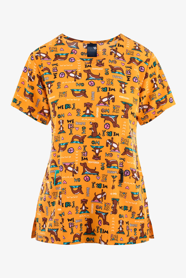 Zoe & Chloe Namaste All Day Yoga Women's 2-Pocket STRETCH V-Neck Print Scrub Top - null - 1