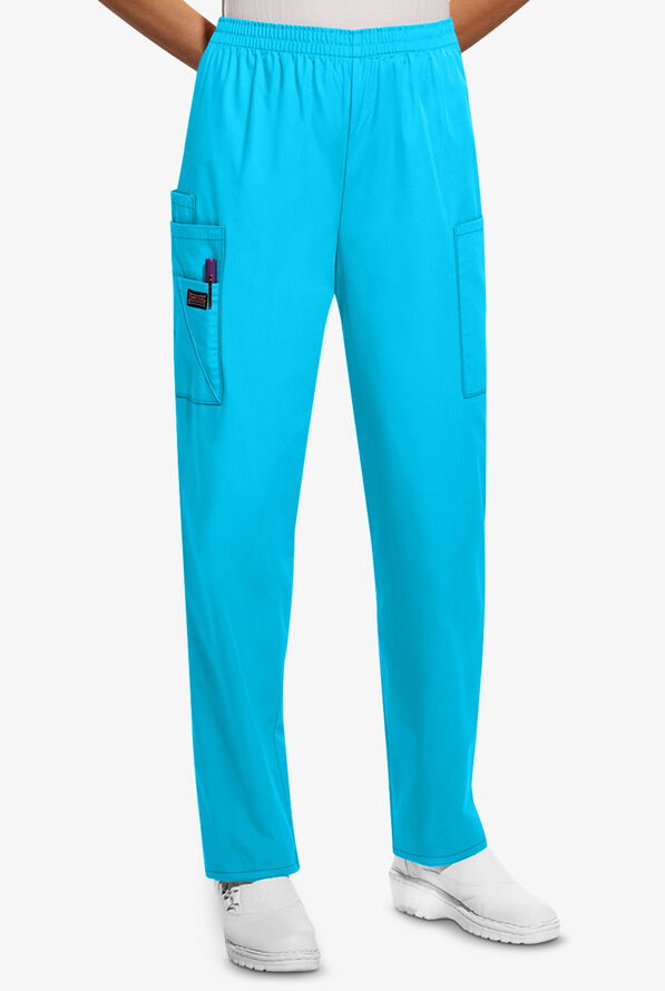 Cherokee Workwear Women's 4-Pocket Elastic Waist Utility Scrub Pants - Tall - Turquoise - 1
