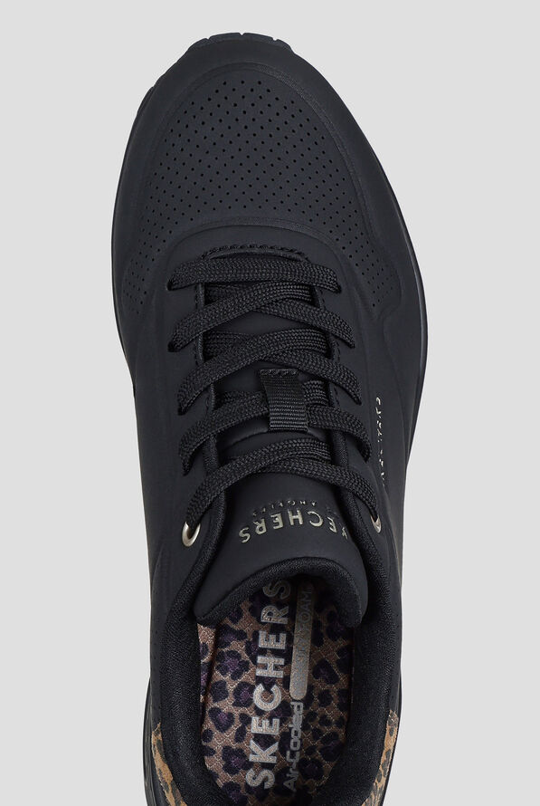 Skechers Street Black Leopard Moustache Durabuck Uno Athletic Lace Up Shoes - Black - 2