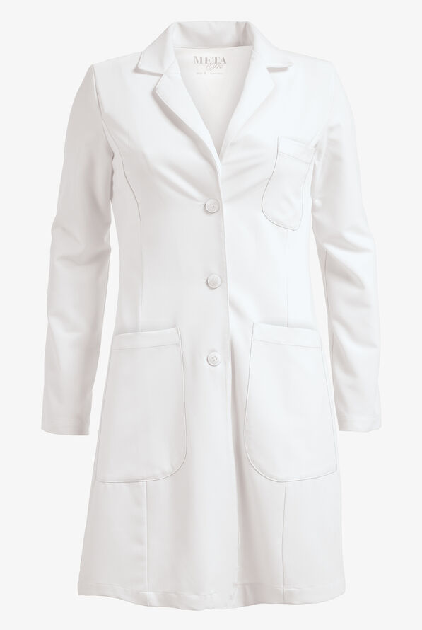 White Swan Meta Pro Women's 3-Pocket 3 Button STRETCH Scrub Lab Coat - White - 1