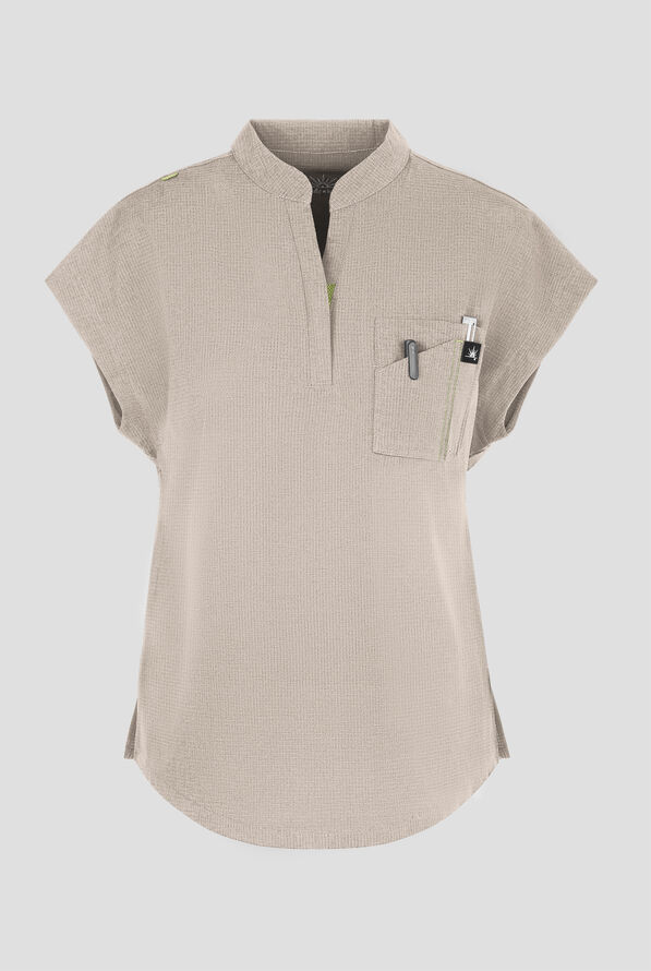 Blusa m&eacute;dica koi Solis Catrin STRETCH con cuello en V con cremallera y tapeta en contraste y 1 bolsillo para mujer - Bone - 1