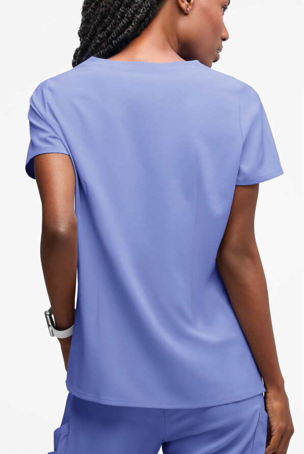 Blusa médica Easy STRETCH Salma con cuello ojo de cerradura y 3 bolsillos para mujer - Ceil Blue - 2