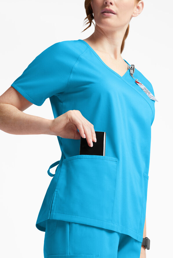 Blusa m&eacute;dica Butter-Soft Originals estilo cruzado con 3 bolsillos para mujer - Turquoise - 4