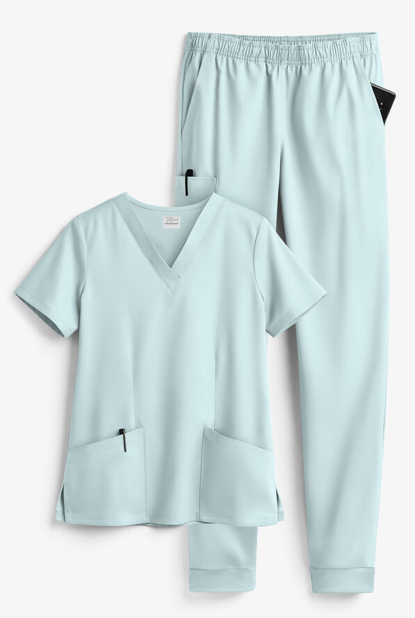 Tafford Active STRETCH Women's 5-Pocket Jogger Scrub Set - Ocean Mist - 1