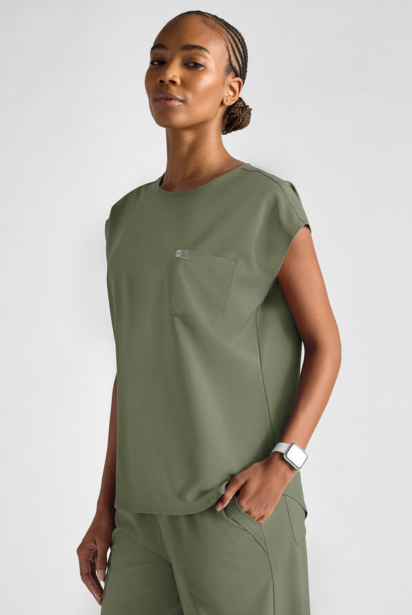 Easy STRETCH Women's Dolman Sleeve Crew Neck Scrub Top - Olive Leaf - 3