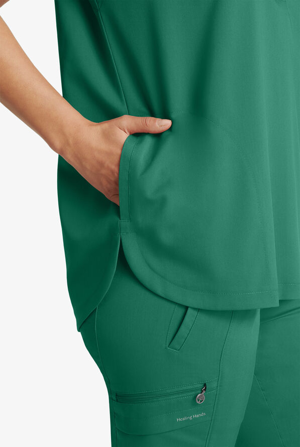 Healing Hands Purple Label Journey Women's 2-Pocket STRETCH Dolman Sleeve Mandarin Collar Scrub Top - Hunter - 4