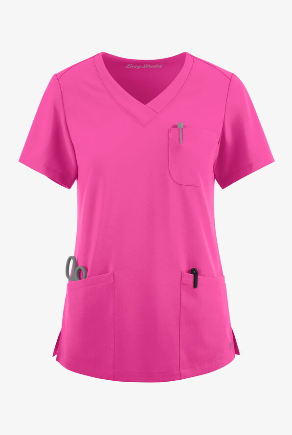 Easy STRETCH Tessa Women's 5-Pocket V-Neck Scrub Top - Glam Pink - 1