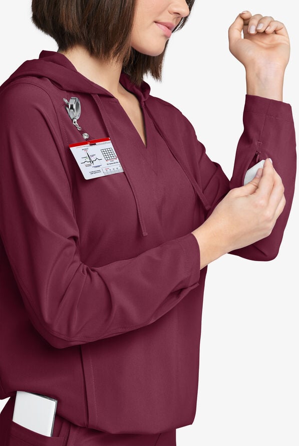 Easy STRETCH Billie Women’s 4-Pocket Pullover Scrub Hoodie - Wine - 4