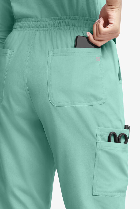 Pantalón médico Butter-Soft Originals de tiro natural estilo cargo con piernas rectas y 8 bolsillos para mujer - Water Mint - 2