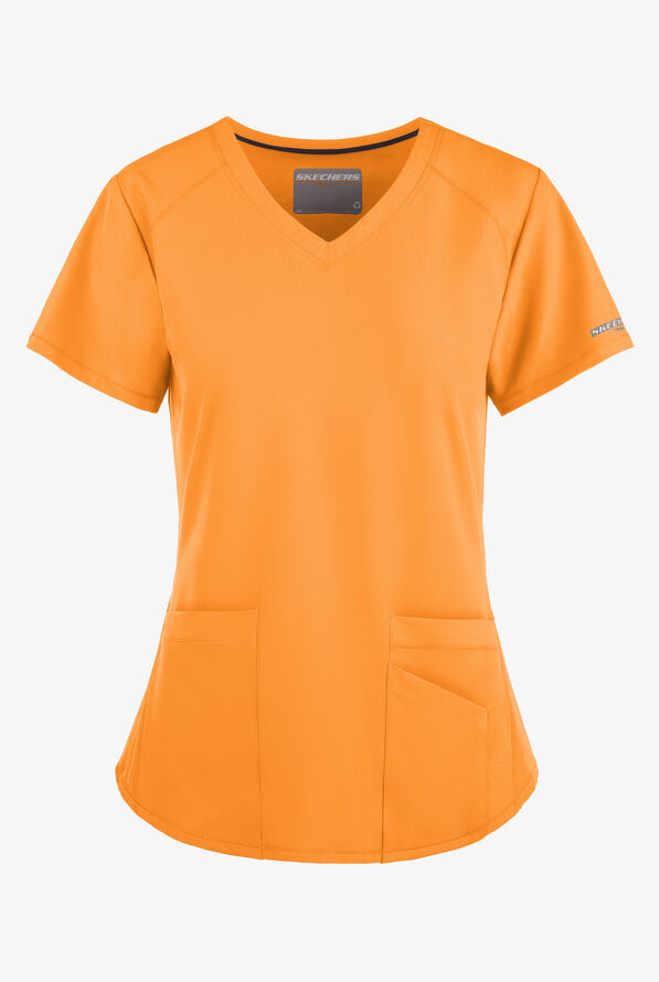 Skechers by Barco Breeze Women's 3-Pocket STRETCH V-Neck Scrub Top - Bright Marigold - 1