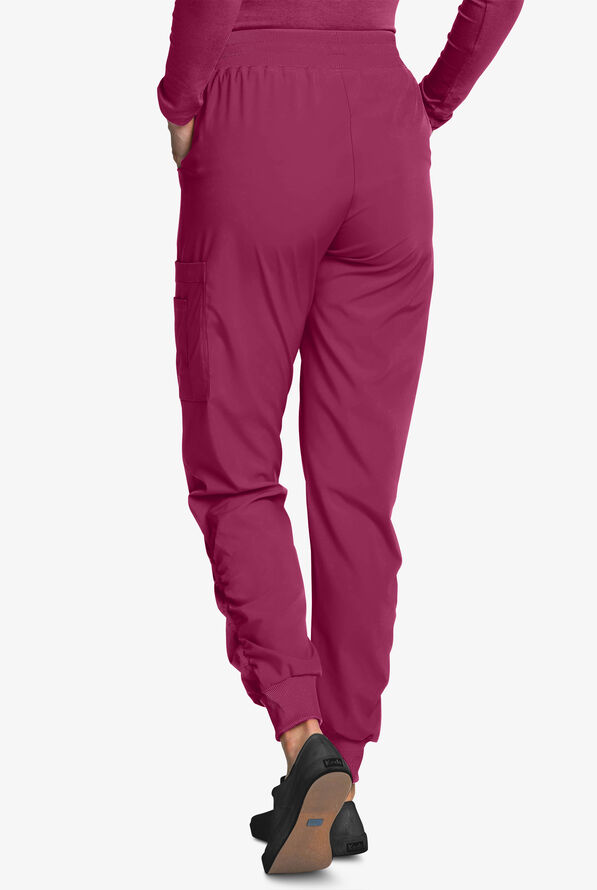 White Cross FIT Women's 4-Pocket STRETCH Ruched Jogger Scrub Pants - Raspberry Coulis - 3
